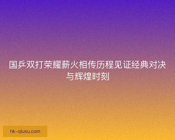 国乒双打荣耀薪火相传历程见证经典对决与辉煌时刻
